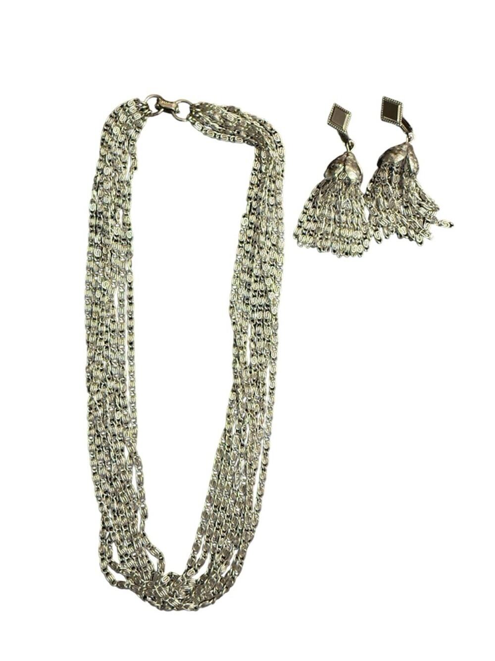 Vintage Sarah Coventry Silver Tassel Earrings and Necklace Set Silver Fringe